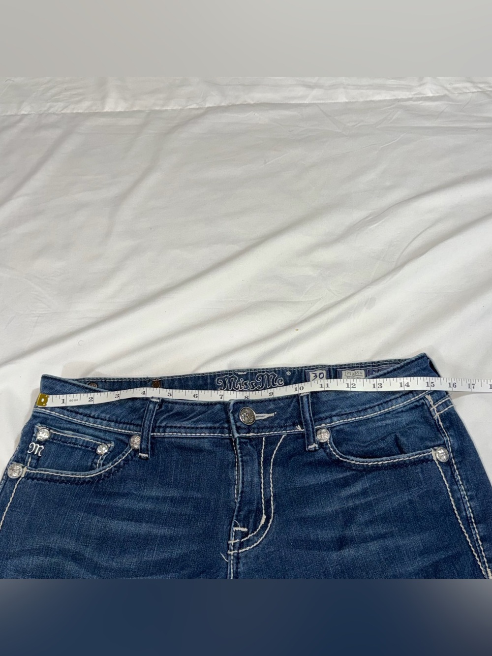 Miss Me Size 30 Dark Wash Rhinestone Embellished Straight Jeans Y2K O68 - Picture 5 of 11